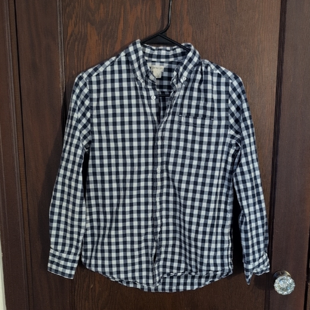 Crewcuts Navy & White Checkered Button Down Long Sleeve Shirt Size Boys 12 - Picture 1 of 6